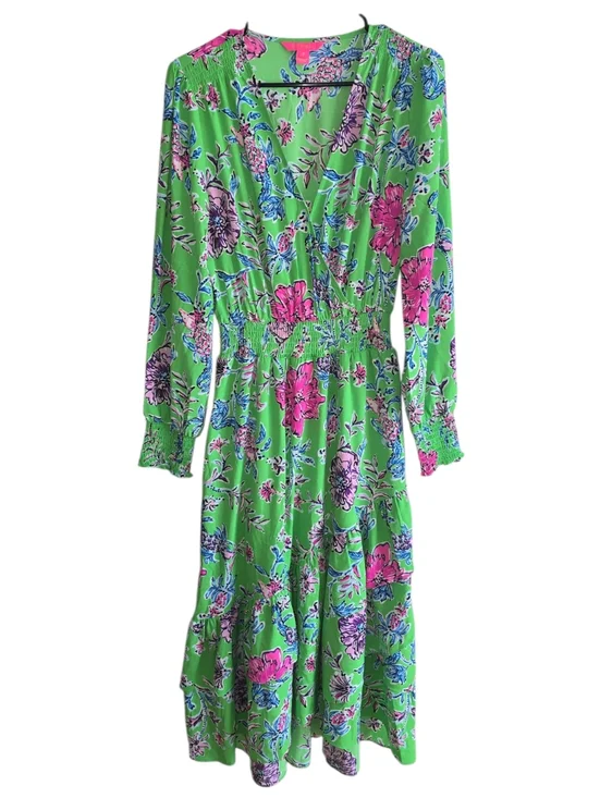Lilly Pulitzer Chistiana Green Floral Ruffled Midi Dress Size 8 - Picture 2 of 7